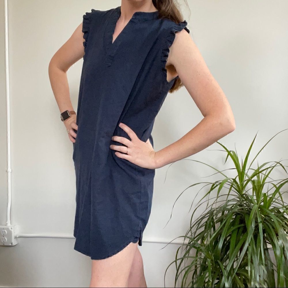 Anthropologie Linen Navy Sleeveless Shift Dress S